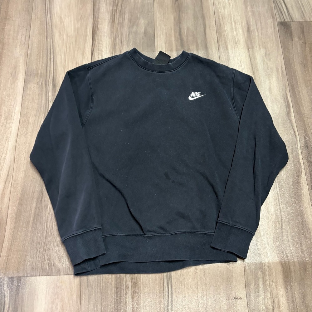 Nike Sportswear Club Fleece Crewneck Sweatshirt Black Small Embroidered Logo